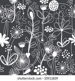 patrón floral en blanco y negro