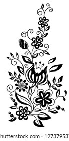 black-and-white flowers and leaves. Floral design element in retro style. Many similarities to the author's profile.