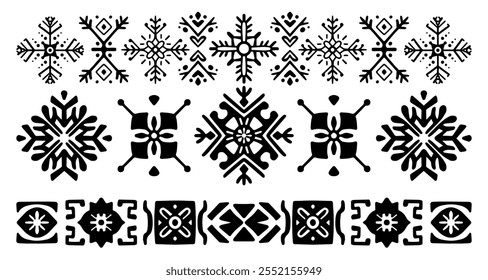 Black-and-White Folk Borders Vector Collection Inspired by Nordic and Scandinavian Design