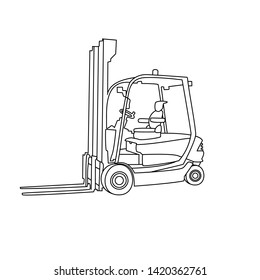 Black-and-white forklifts in linear art - vector