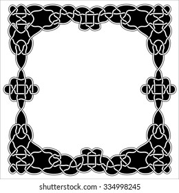 Black-and-white frame in the form of Celtic patterns or Arabic style with knots and weaves