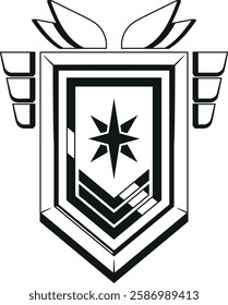 Black-and-white game award shield vector illustration