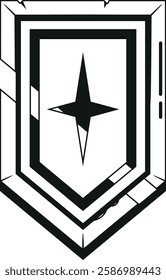 Black-and-white game ranking shield vector illustration
