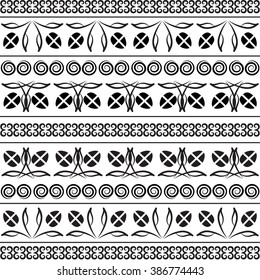Black-and-white graphic quality decorative border with Indian pattern. Flowers and spirals.  Vector illustration.