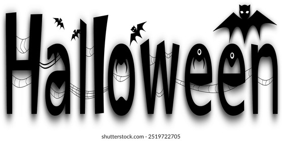 Black-and-white Halloween text offers a spooky yet elegant look, ideal for invitations and decorations, enhancing the haunting atmosphere while ensuring readability.