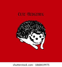 A black-and-white hedgehog drawn with a pen. Sketch portrait. Doodle style. An animal from the forest. Vector illustration for web design or print.