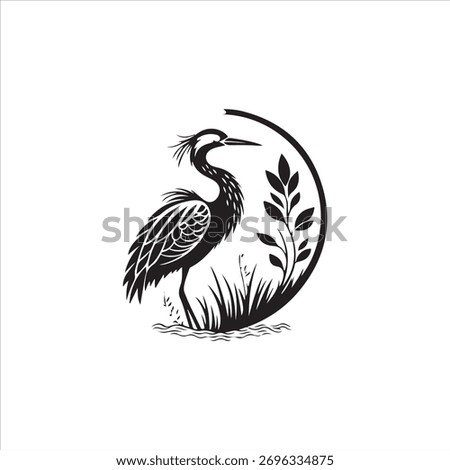 a black-and-white heron against a white background in a straightforward and inconspicuous vector silhouette