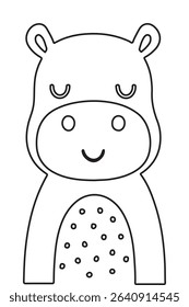 Black-and-white hippo line-art for coloring and sticker use. Flat vector outline ideal for children's crafts, school activities, printables and planners.