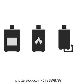 Blackandwhite icons of different types of fireplaces and heaters icon