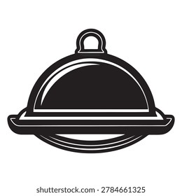 Blackandwhite illustration of a covered serving dish with a handle on top and a flat base kitchen utensil food presentation serving ware