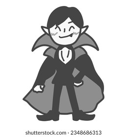 Black-and-white illustration of Dracula with a simple deformed smile.