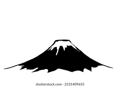 Ilustração em preto-e-branco do Monte Fuji desenhada com pincel.