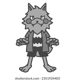 Black-and-white illustration of a werewolf with a cute deformed smile.