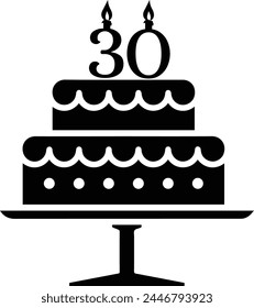 A black-and-white image of a cake with the number 30 on it.