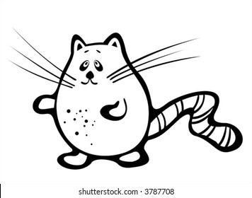 The black-and-white image of a cat in style of figure ink.