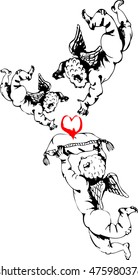 black-and-white image of the flying cupids