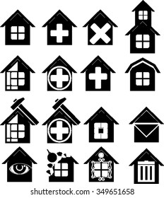 black-and-white image of the icon of the house,construction, renovation, demolition, surveillance, vector
