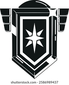 Black-and-white insignia shield achievement vector illustration