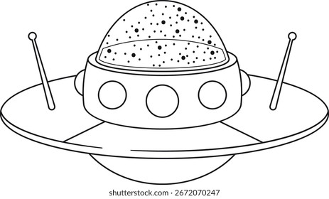 Black-and-white interstellar spacecraft ship vector illustration