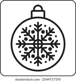 Black-and-white line art of a festive Christmas ornament.