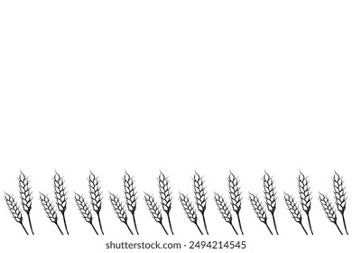 Black-and-white line drawing background illustration of a row of wheat with a touch of brush.