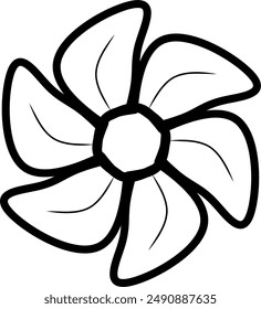  dibujo en blanco y negro de una flor. La flor tiene seis pétalos, cada uno con una forma ligeramente curva