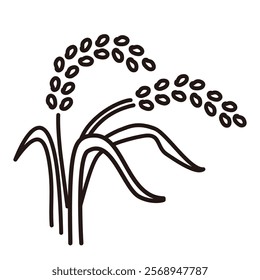 Black-and-white line drawing hand-drawn illustration of rice.