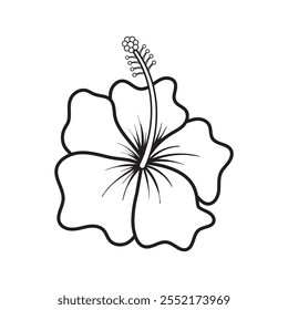 Um desenho em preto-e-branco de uma flor de hibisco. Perfeito para projetos botânicos, tatuagens ou arte gráfica.