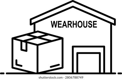Black-and-white line of warehouse with shipping box lineart monochrome storage