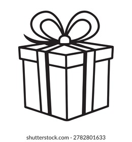 Blackandwhite linedrawing of giftbox with ribbonbow on top simple illustration