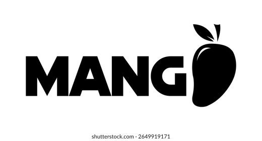 Black-and-white logo featuring the word 'Mango' creatively designed with a fruit silhouette representing the letter 'O'. Suitable for branding, marketing material, and creative design purposes.
