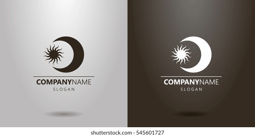black-and-white logo of the moon and sun