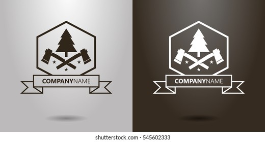 black-and-white logo two axes and spruce