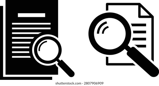 Black-and-white magnifying glass examining document and document magnifyingglass blackicon