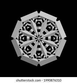 black-and-white mandala with geometric patterns. 