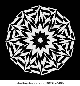 black-and-white mandala with geometric patterns. 
