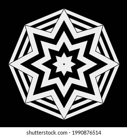 black-and-white mandala with geometric patterns. 