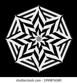 black-and-white mandala with geometric patterns. 