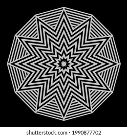 black-and-white mandala with geometric patterns. 