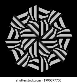 mandala en blanco y negro con motivos geométricos. 