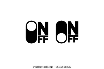 A black-and-white minimalist design featuring "ON" and "OFF" text with a modern switch symbol on a white background. A graphic representing technology, control, and user interface themes