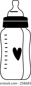 Black-and-white newborn feeding bottle vector illustration
