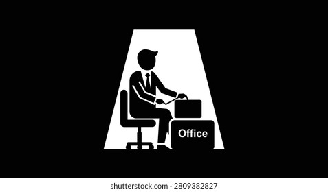 Black-and-white office worker silhouette inside letter a sign silhouettegraphic
