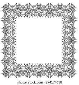 Black-and-white ornamental vector frame. Isolated square element.