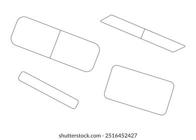 Black-and-white outline of various erasers, perfect for a back-to-school-themed coloring activity for children.