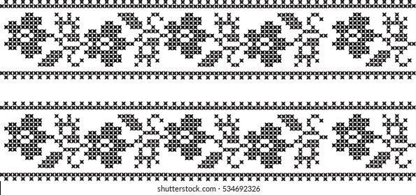 Black-and-white pattern flowers embroidered with cross