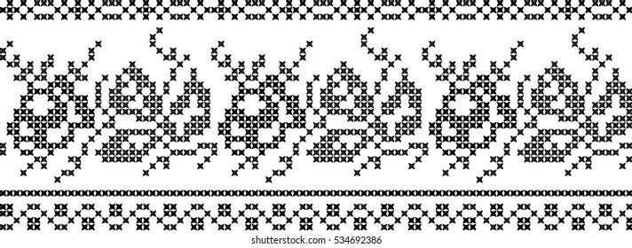Black-and-white pattern flowers embroidered with cross