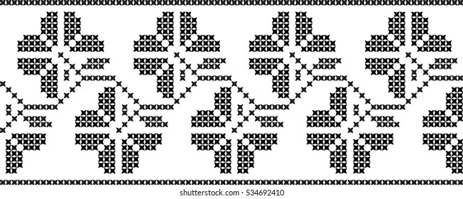 Black-and-white pattern flowers embroidered with cross