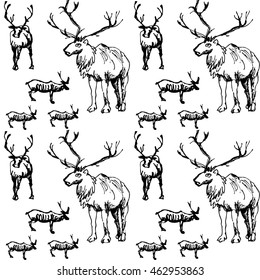 black-and-white pattern with reindeer