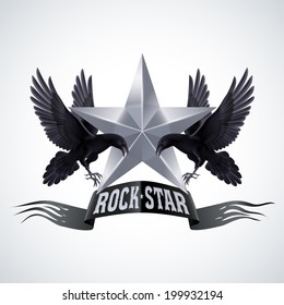 Black-and-white Rock Star banner with two ravens